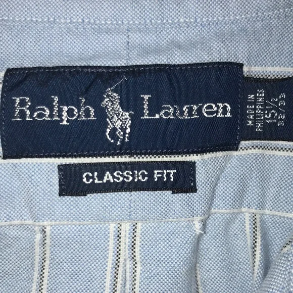 Ralph Lauren Men’s Classic Fit Light Blue White Black Pinstripe Button-Up Shirt - Picture 8 of 9